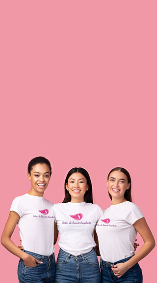 Empleados de salones de belleza con camisetas personalizadas de uniforme