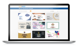 Computerbildschirm mit Anzeige möglicher Visitenkartenvorlagen