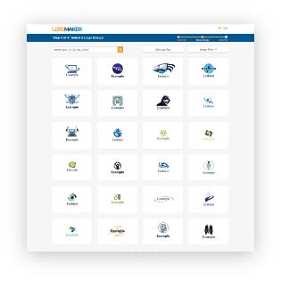 Step 2 of Logomaker displaying different icons, text, shape logo samples